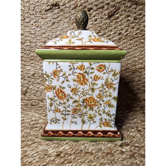 Wong Lee 1895 Rectangle Canister Box Jar Lid Floral Crackled Home Table Decor - Picture 1 of 12